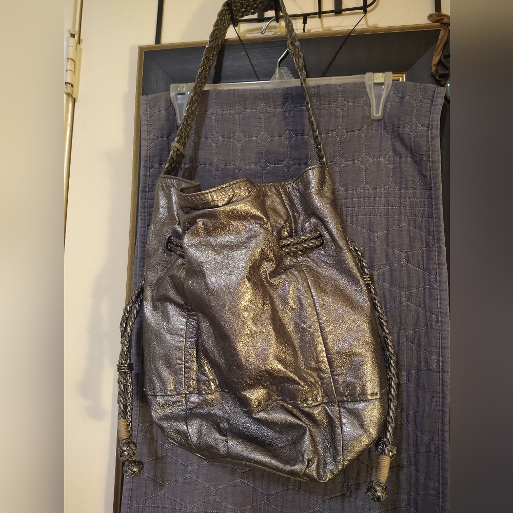 The Sak Real Leather Silver Metallic Shoulder Bag
